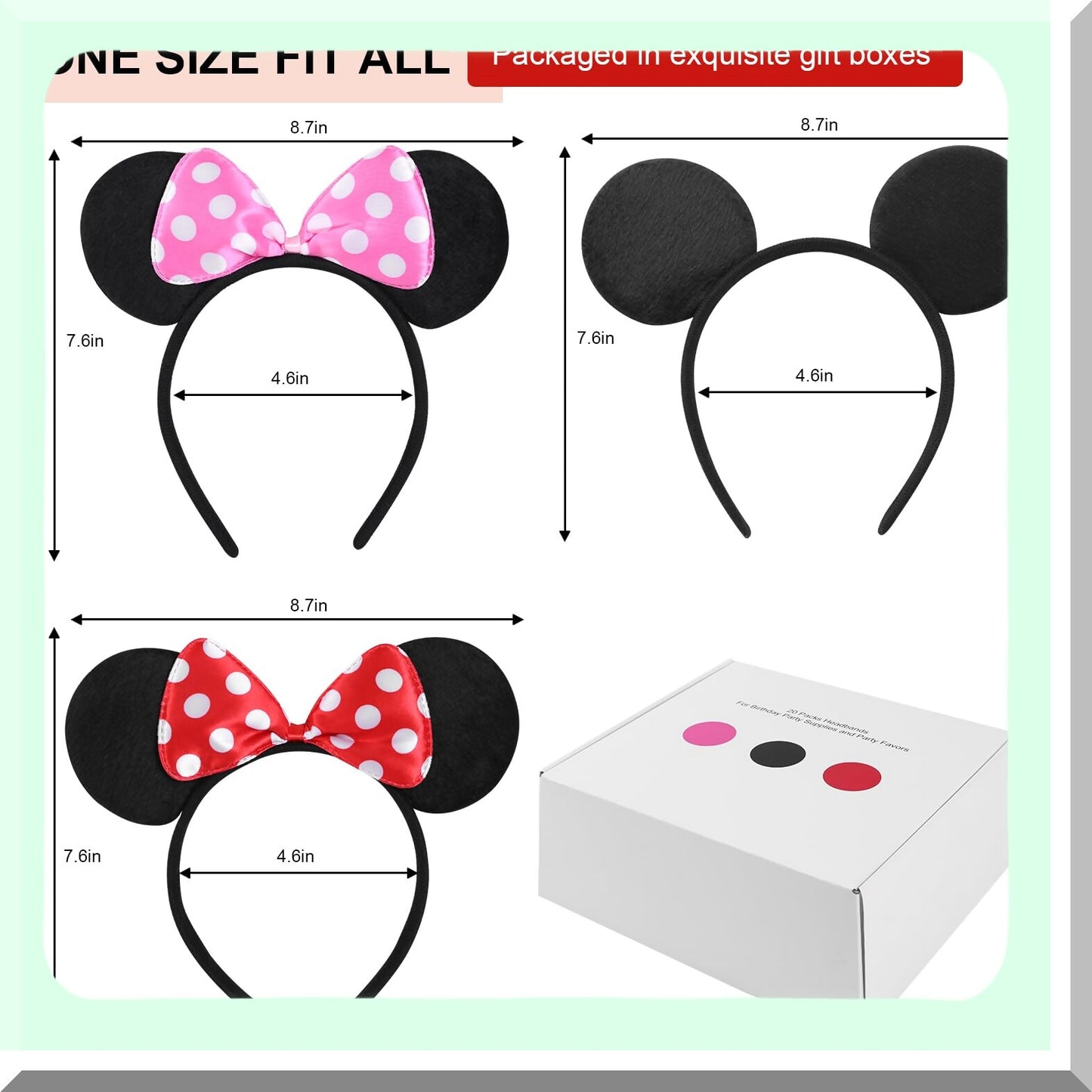 20 Pack Mouse Ears Headbands for Kids and Adults