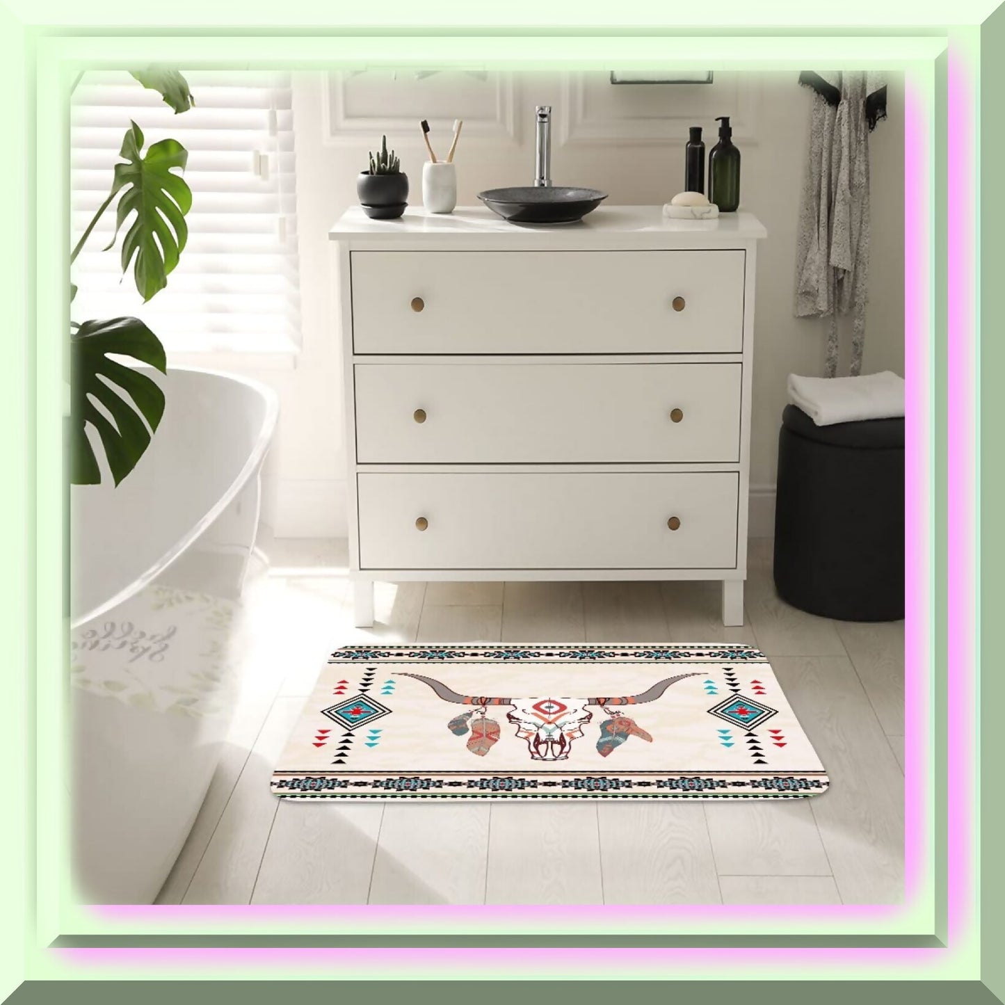 Aztec Tribal Bath Mat Set 17x29 Beige