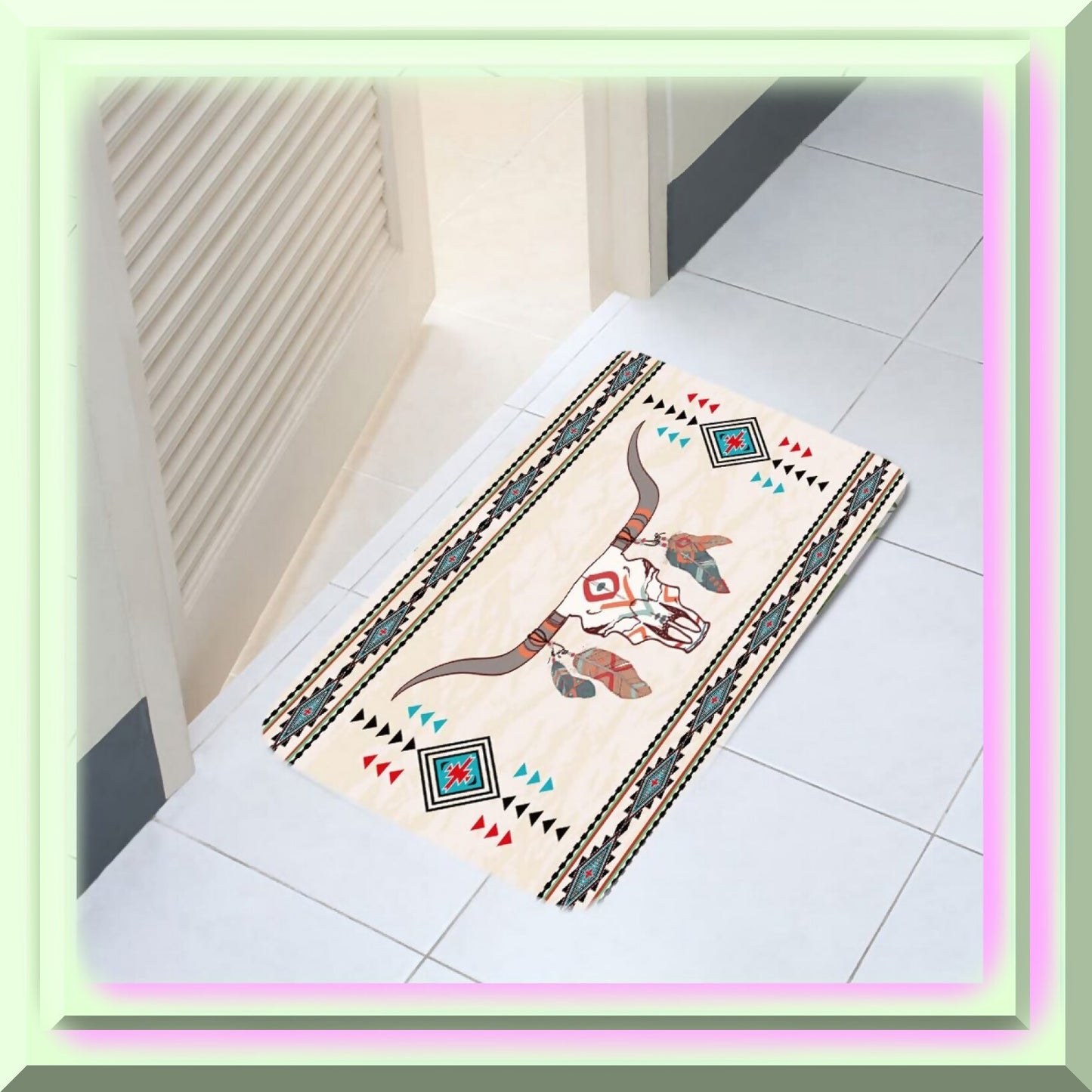 Aztec Tribal Bath Mat Set 17x29 Beige