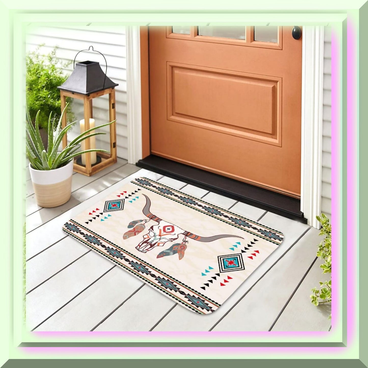 Aztec Tribal Bath Mat Set 17x29 Beige