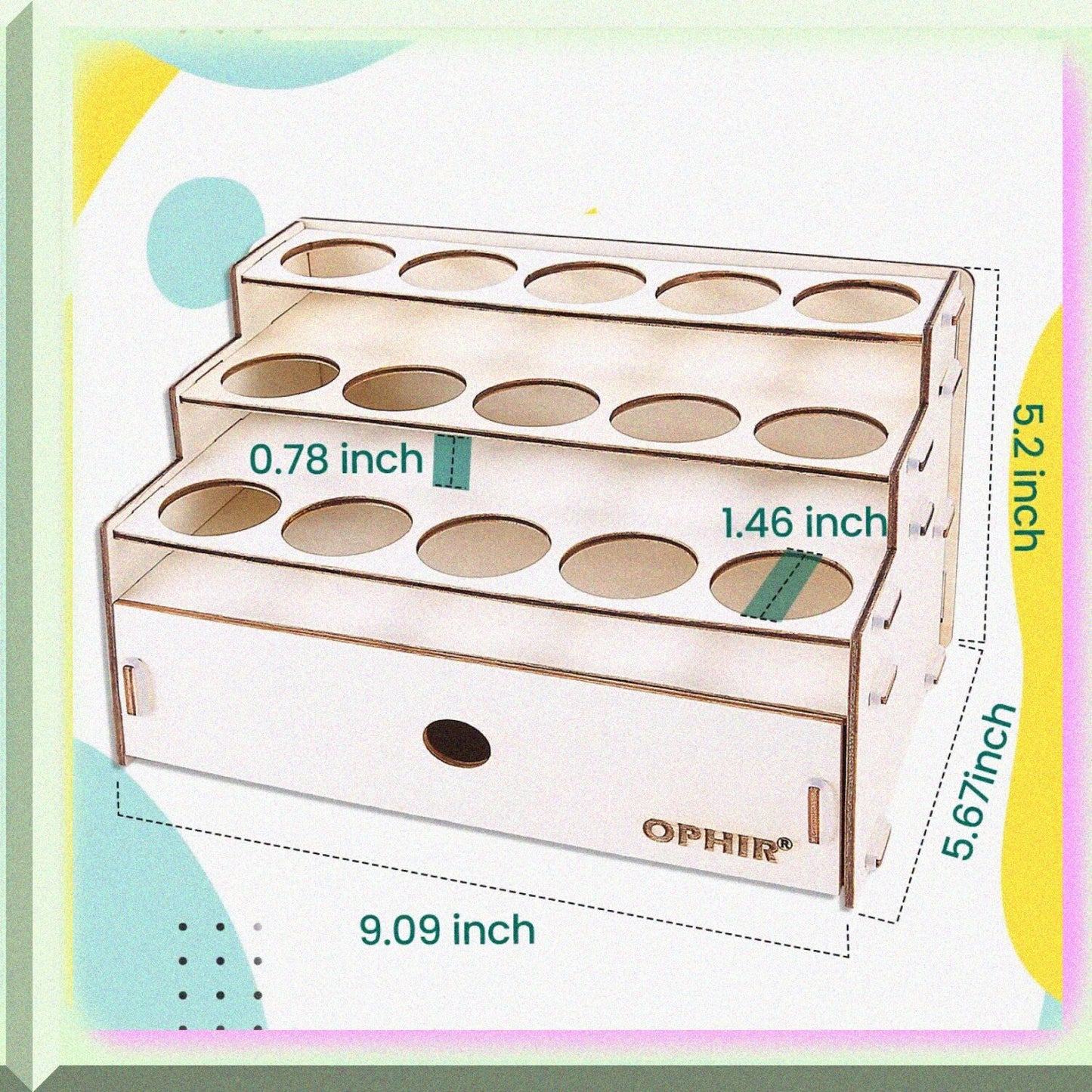 Wooden Paint Rack for 15 Bottles with Cabinet Organizer
