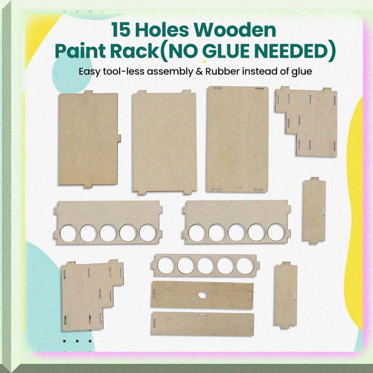 Wooden Paint Rack for 15 Bottles with Cabinet Organizer