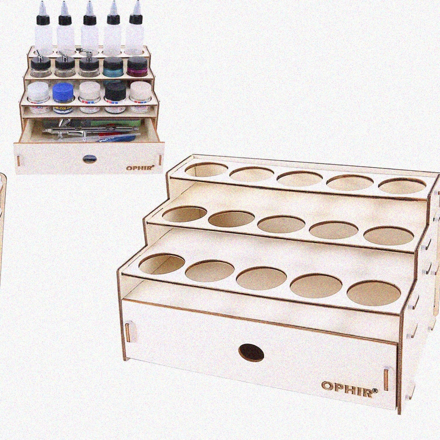Wooden Paint Rack for 15 Bottles with Cabinet Organizer