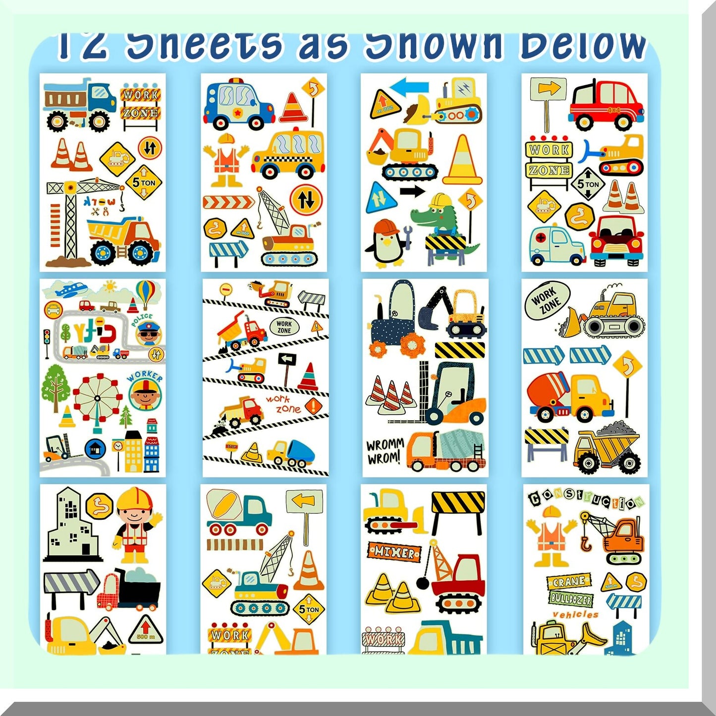 Construction Party Supplies for Kids, 100 Luminous Tattoos