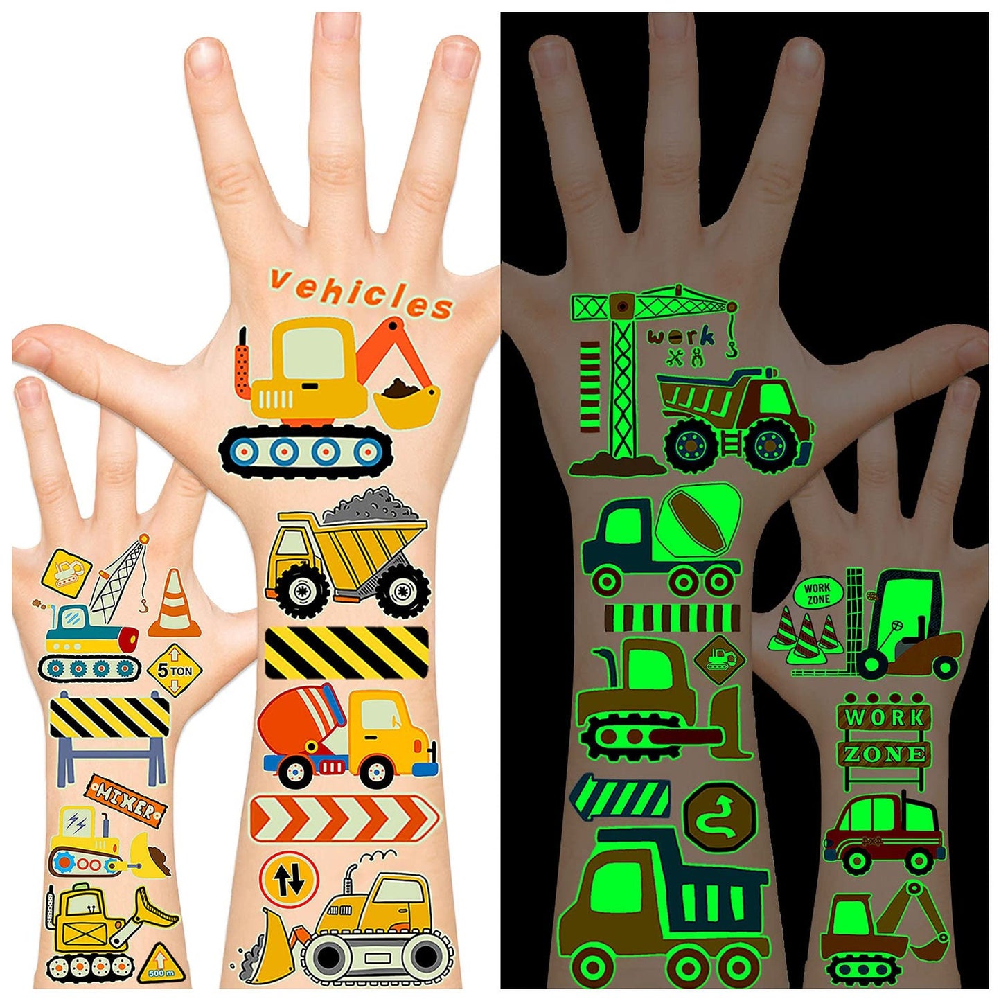 Construction Party Supplies for Kids, 100 Luminous Tattoos