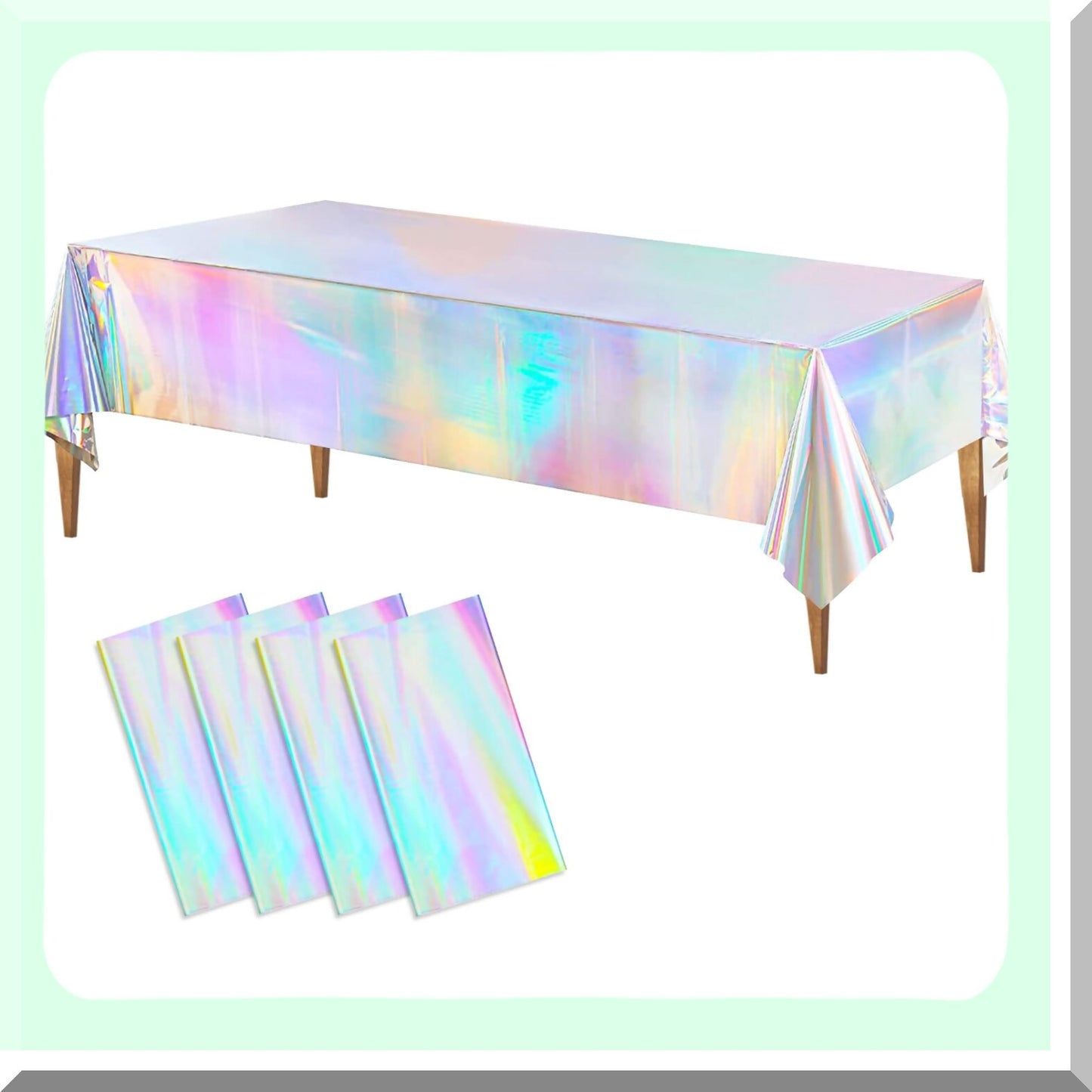 Iridescent Laser Tablecloth Set - 4 Pack Disposable Plastic Covers for Birthday, Wedding, Baby Shower & Mermaid Theme Parties - 54"x108"