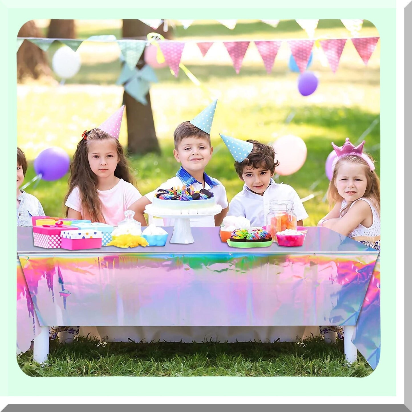 Iridescent Laser Tablecloth Set - 4 Pack Disposable Plastic Covers for Birthday, Wedding, Baby Shower & Mermaid Theme Parties - 54"x108"