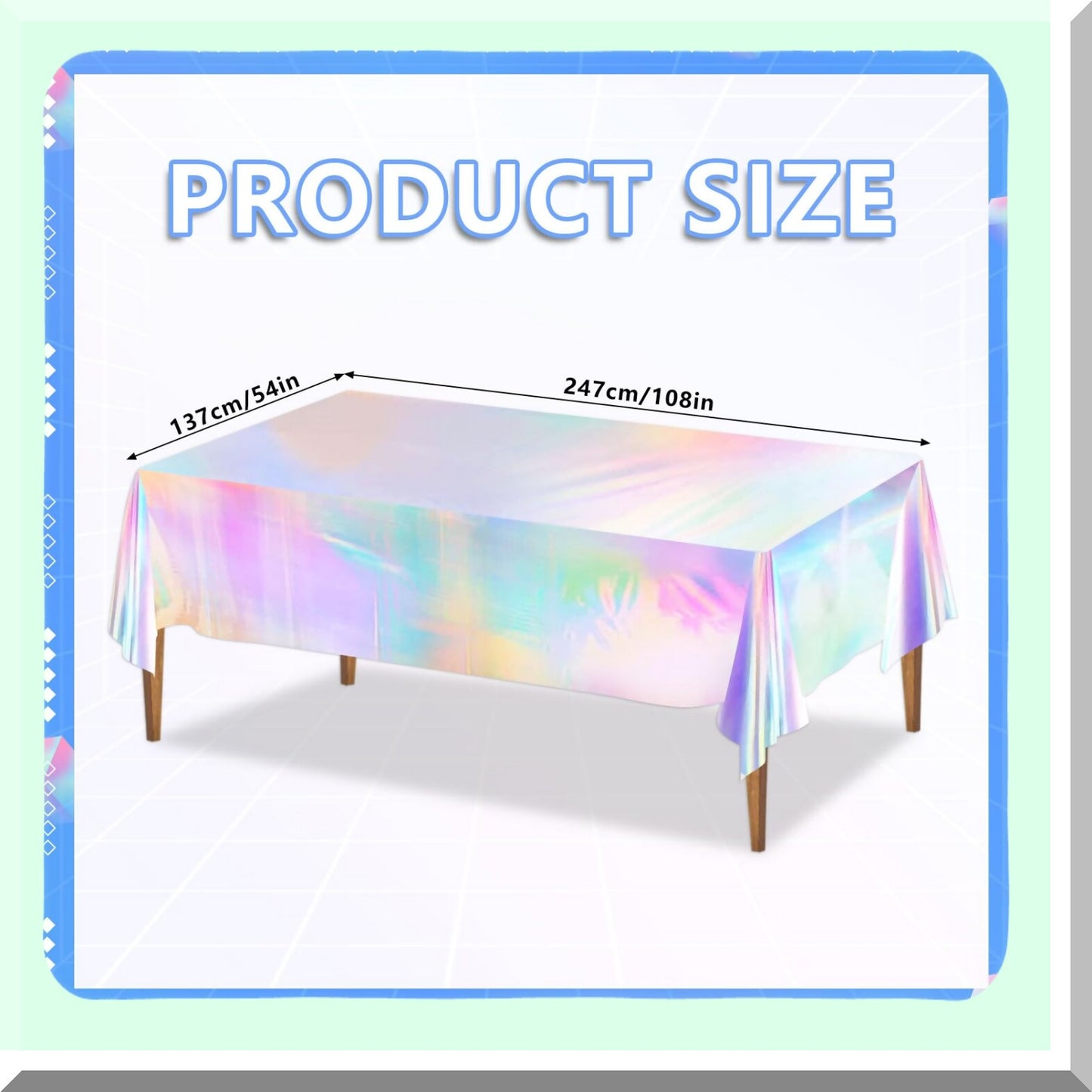 Iridescent Laser Tablecloth Set - 4 Pack Disposable Plastic Covers for Birthday, Wedding, Baby Shower & Mermaid Theme Parties - 54"x108"