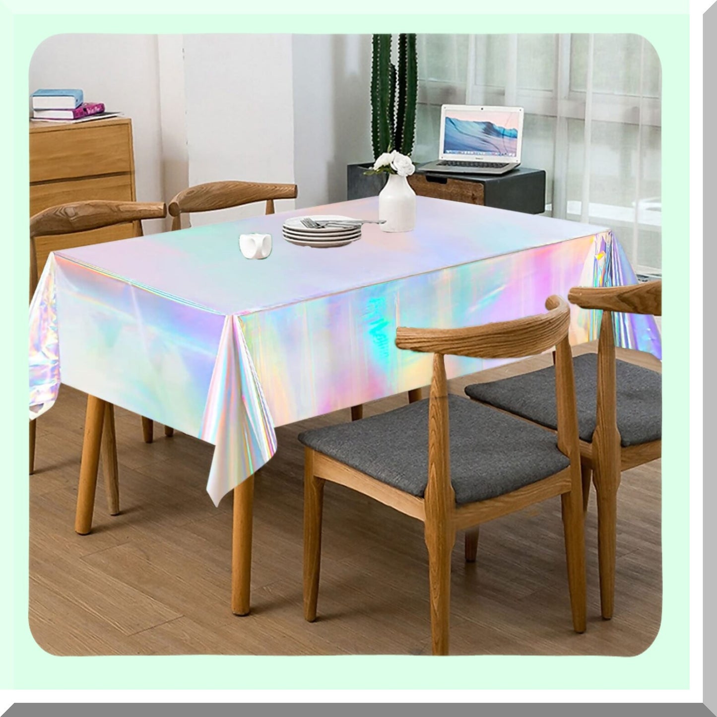 Iridescent Laser Tablecloth Set - 4 Pack Disposable Plastic Covers for Birthday, Wedding, Baby Shower & Mermaid Theme Parties - 54"x108"