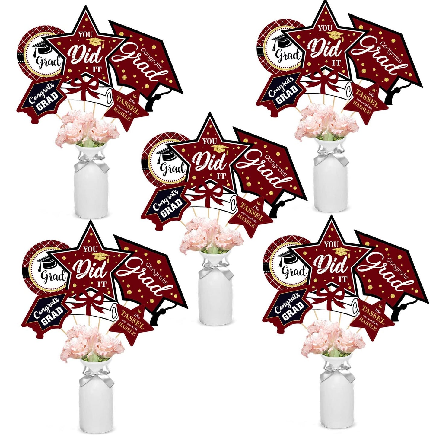 Maroon and Gold Graduation Decorations Set of 24