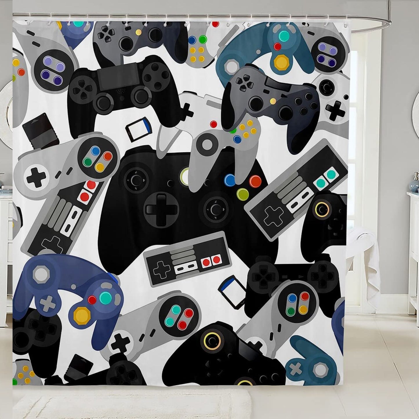 Gamer Watercolor Gamepad Shower Curtain 72x72 inches