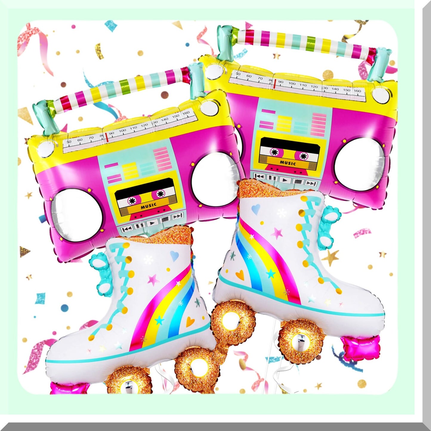 Big 22 Inch Roller Skate and Boombox Balloons for 80s and 90s Parties