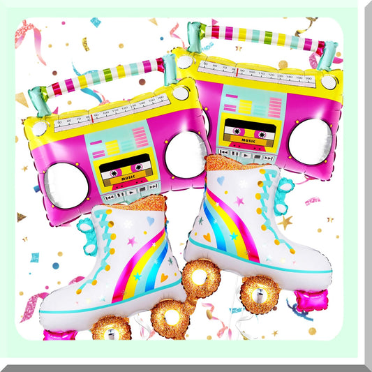 Big 22 Inch Roller Skate and Boombox Balloons for 80s and 90s Parties