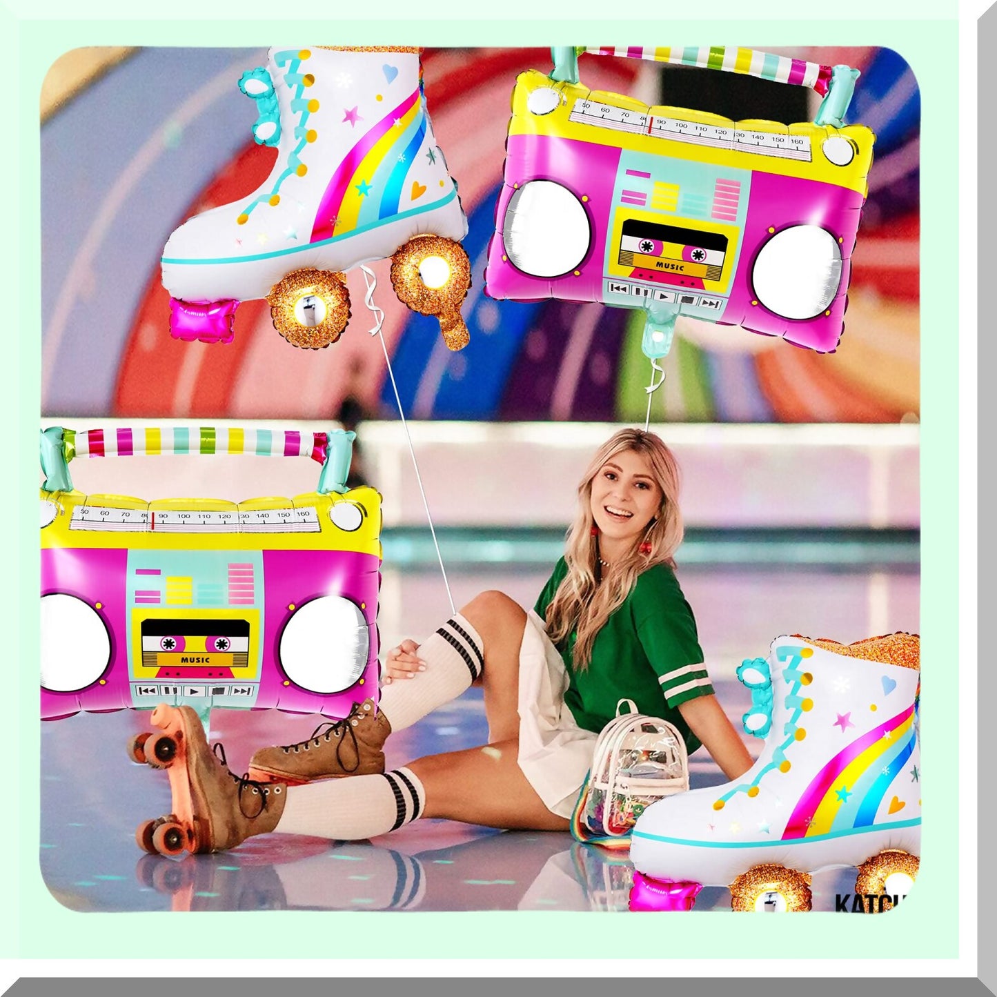 Big 22 Inch Roller Skate and Boombox Balloons for 80s and 90s Parties