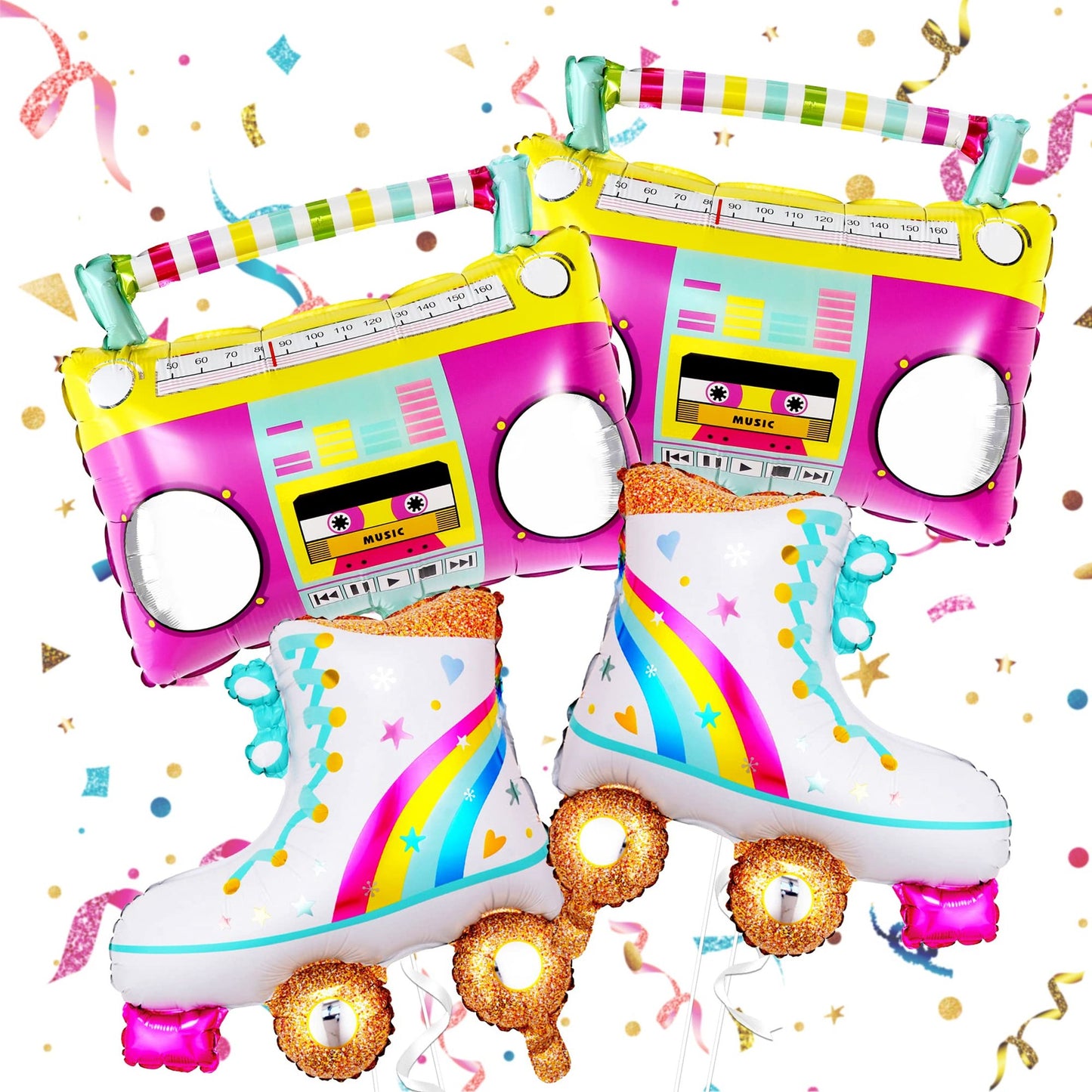 Big 22 Inch Roller Skate and Boombox Balloons for 80s and 90s Parties