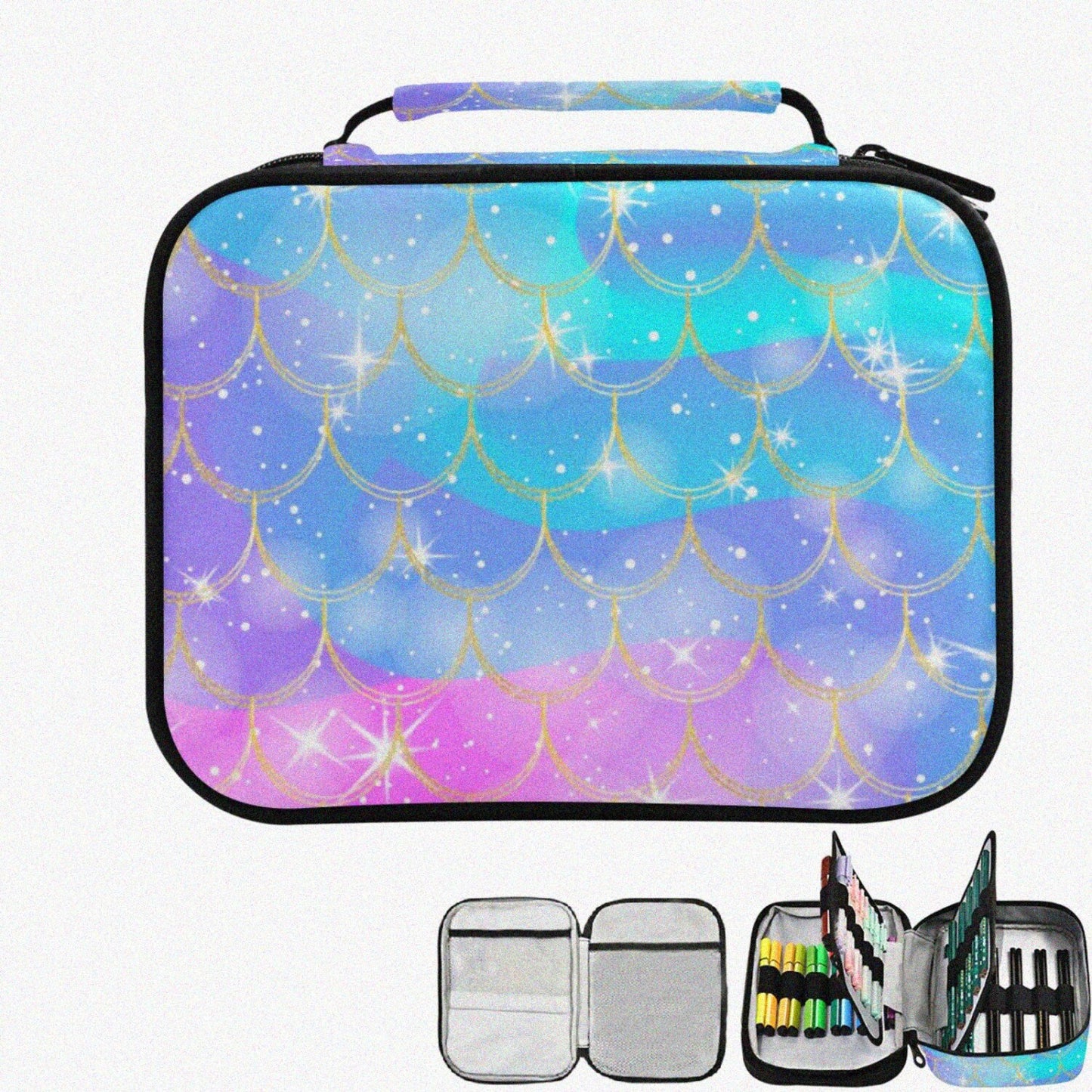 Colored Pencil Case Mermaid Gold Scales 96 Slots