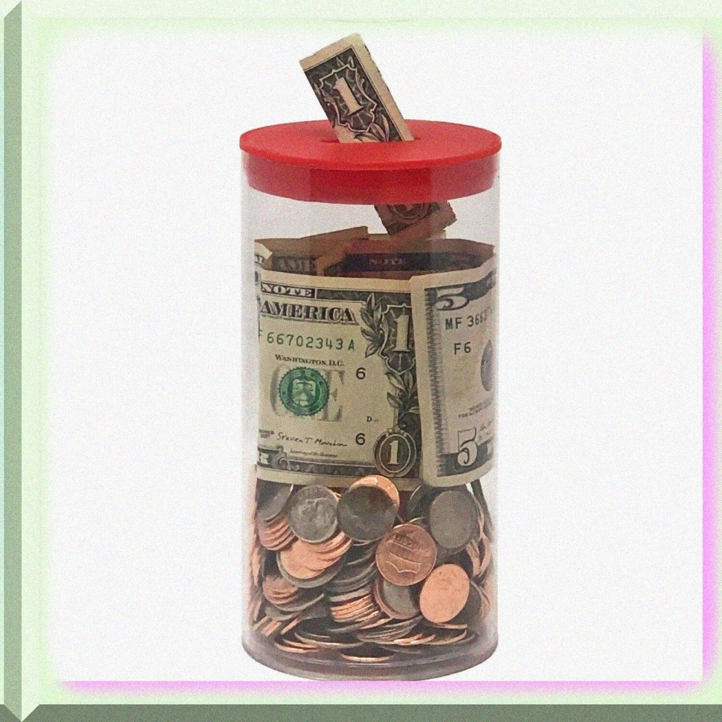 4 Pack Clear Plastic Tip Jars 3" x 6.25" with Red Coin Slot Lid