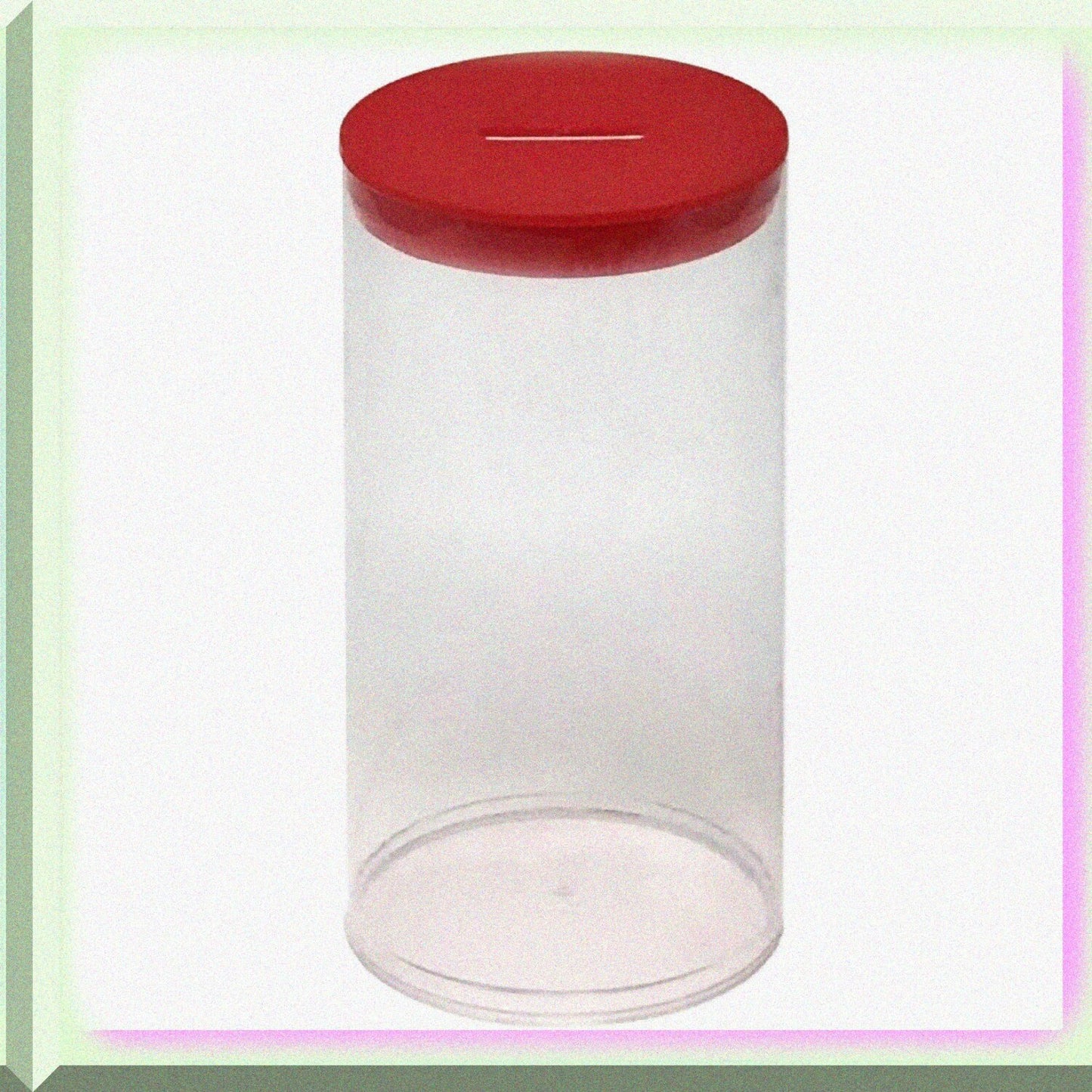 4 Pack Clear Plastic Tip Jars 3" x 6.25" with Red Coin Slot Lid