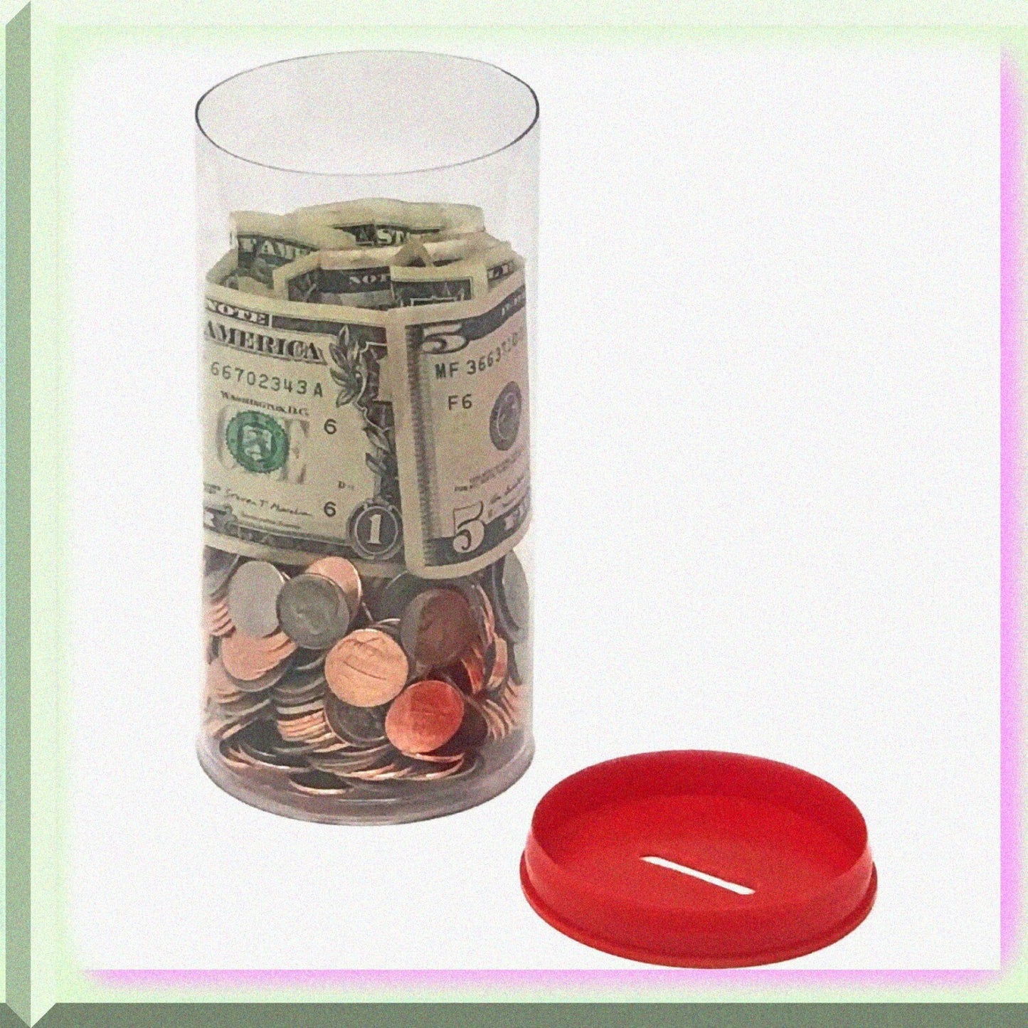 4 Pack Clear Plastic Tip Jars 3" x 6.25" with Red Coin Slot Lid