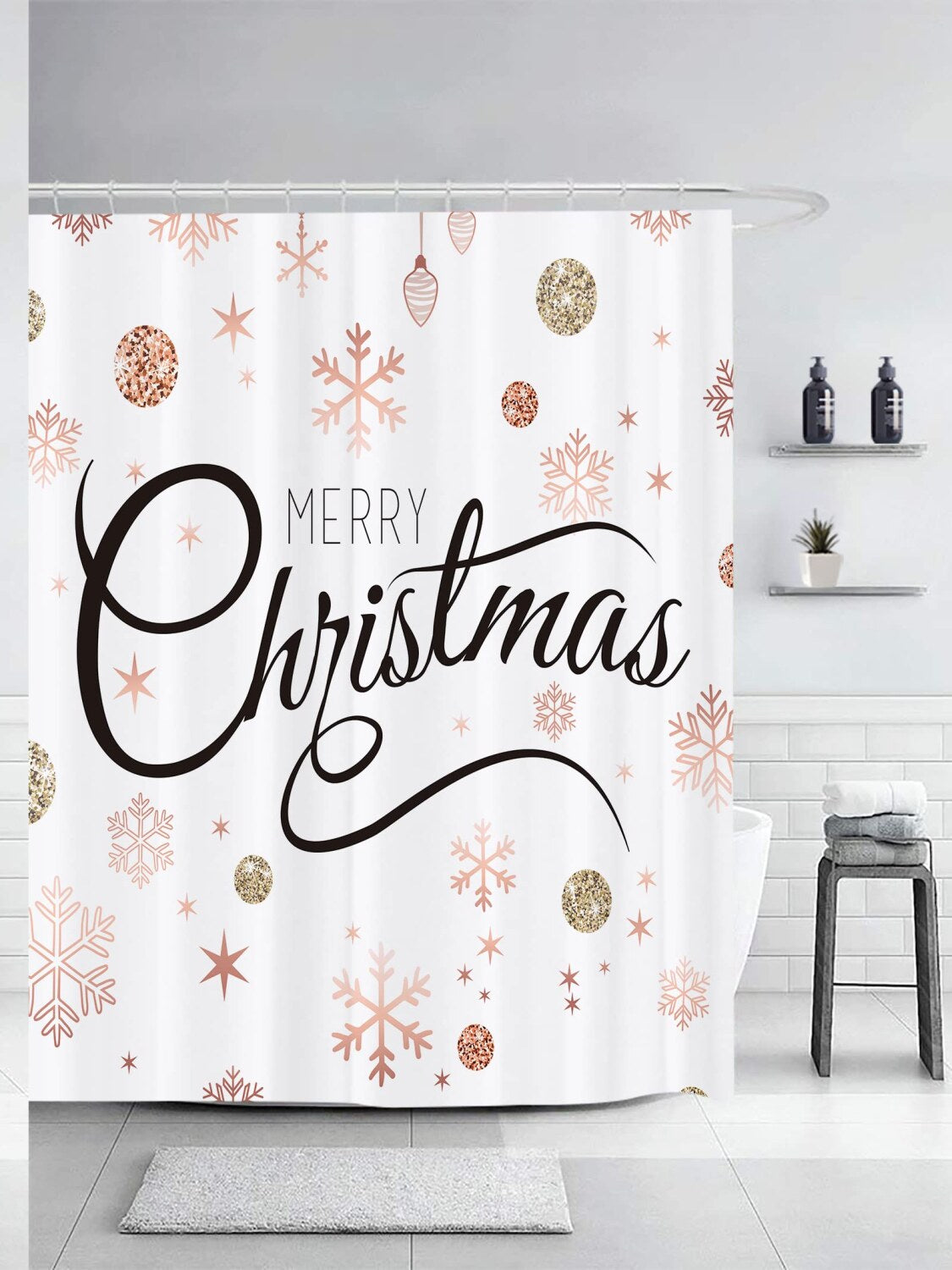 Happy Merry Rose Gold Shower Curtain 72x72 Inches