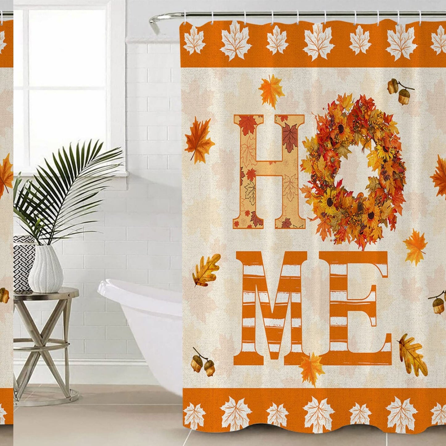 Orange Thanksgiving Pumpkin Maple Leaves Shower Curtain 72" x 72"