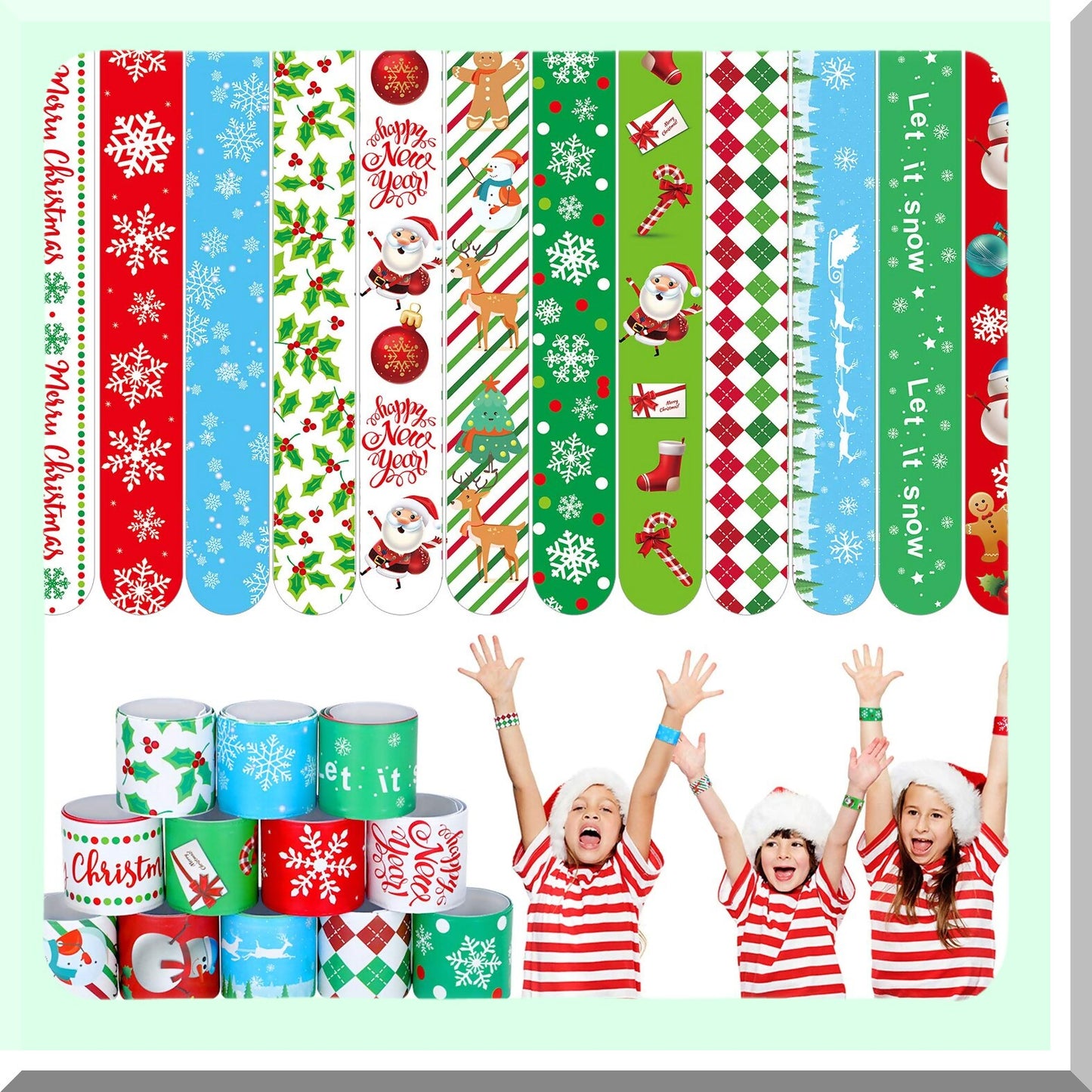 46 Pieces Slap Bracelets with Snowflake, Claus, Snowman, Elk Patterns