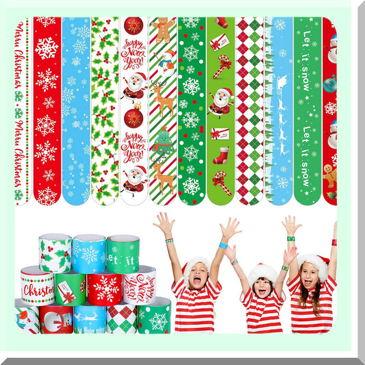 46 Pieces Slap Bracelets with Snowflake, Claus, Snowman, Elk Patterns