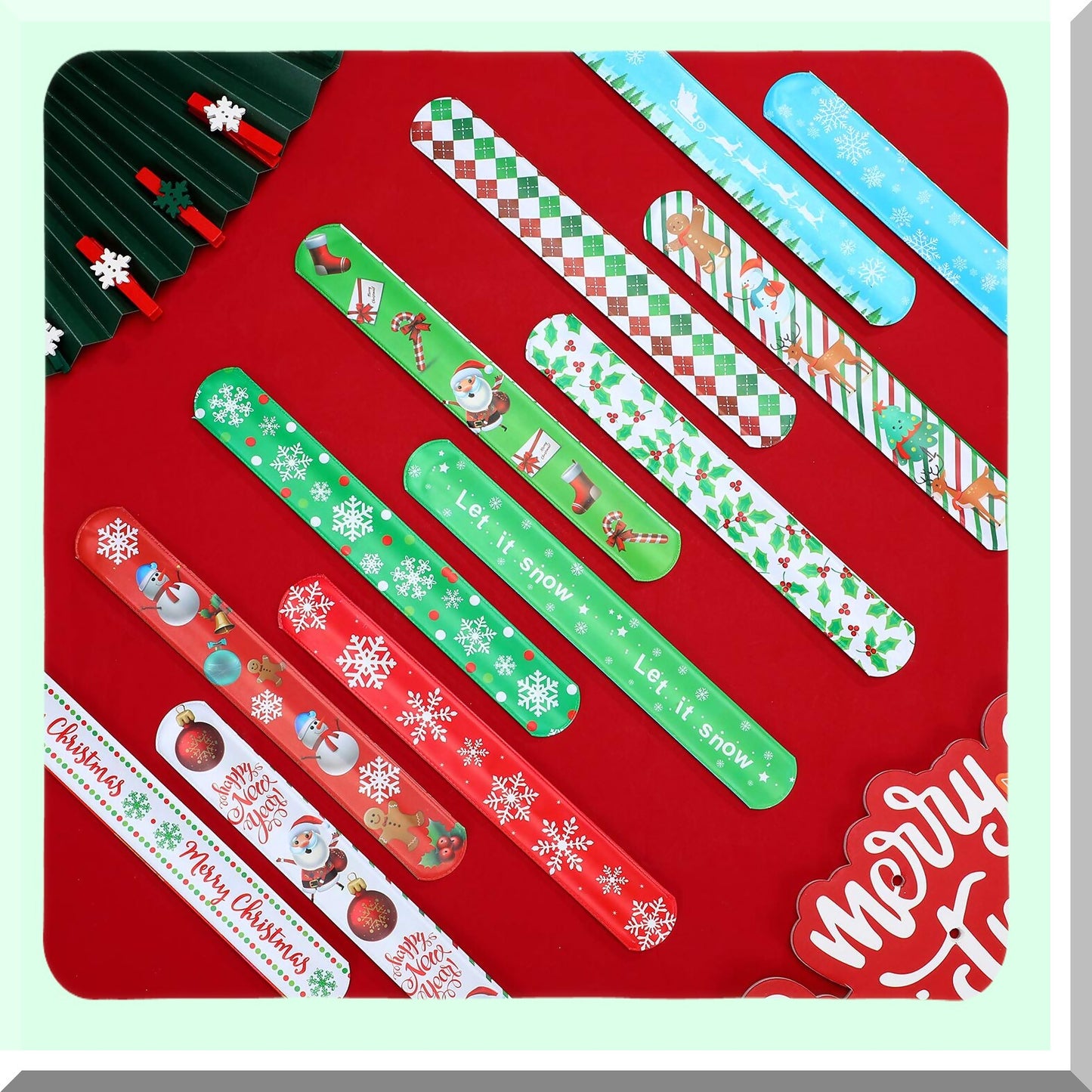 46 Pieces Slap Bracelets with Snowflake, Claus, Snowman, Elk Patterns