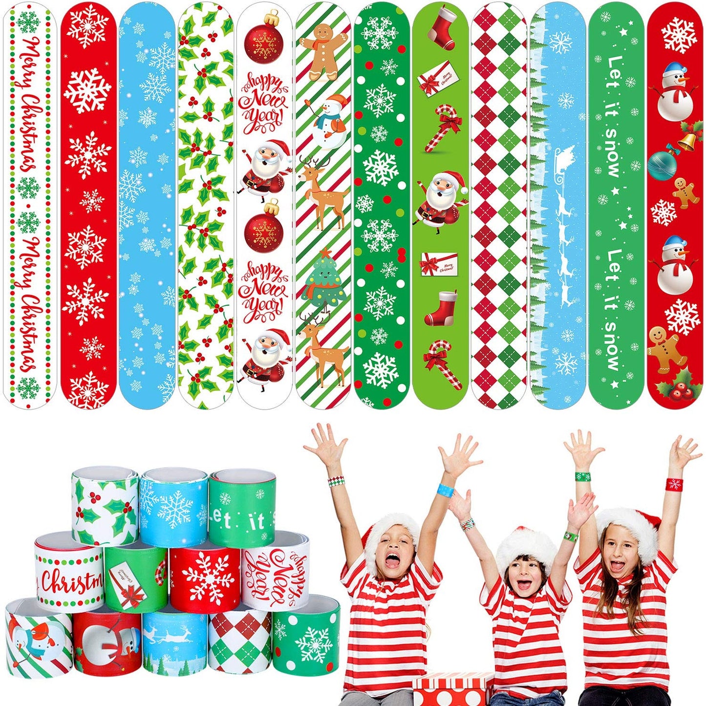 46 Pieces Slap Bracelets with Snowflake, Claus, Snowman, Elk Patterns