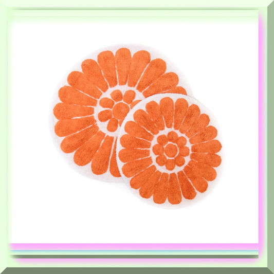 Bursting Flower 2 Pc. White Coral Round Bath Rug Set