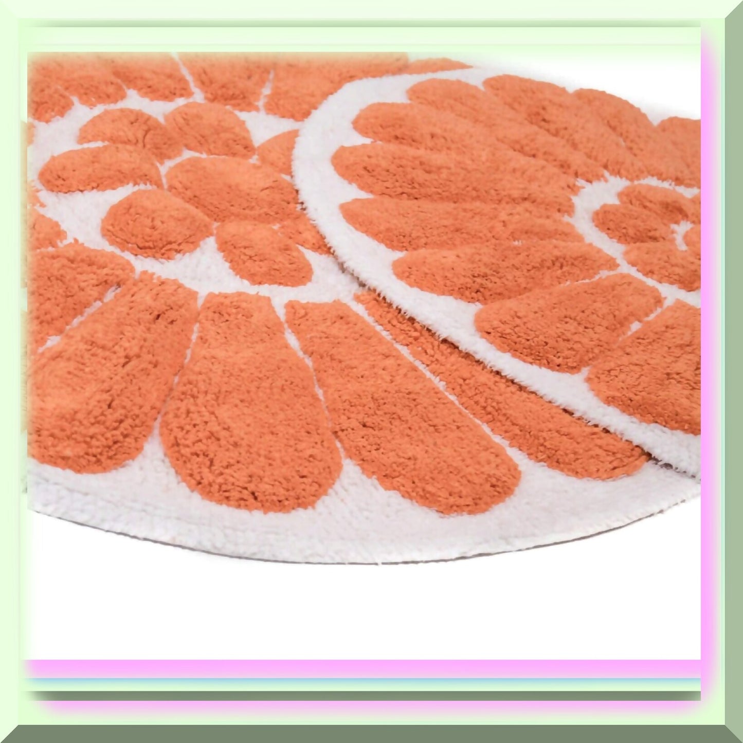 Bursting Flower 2 Pc. White Coral Round Bath Rug Set