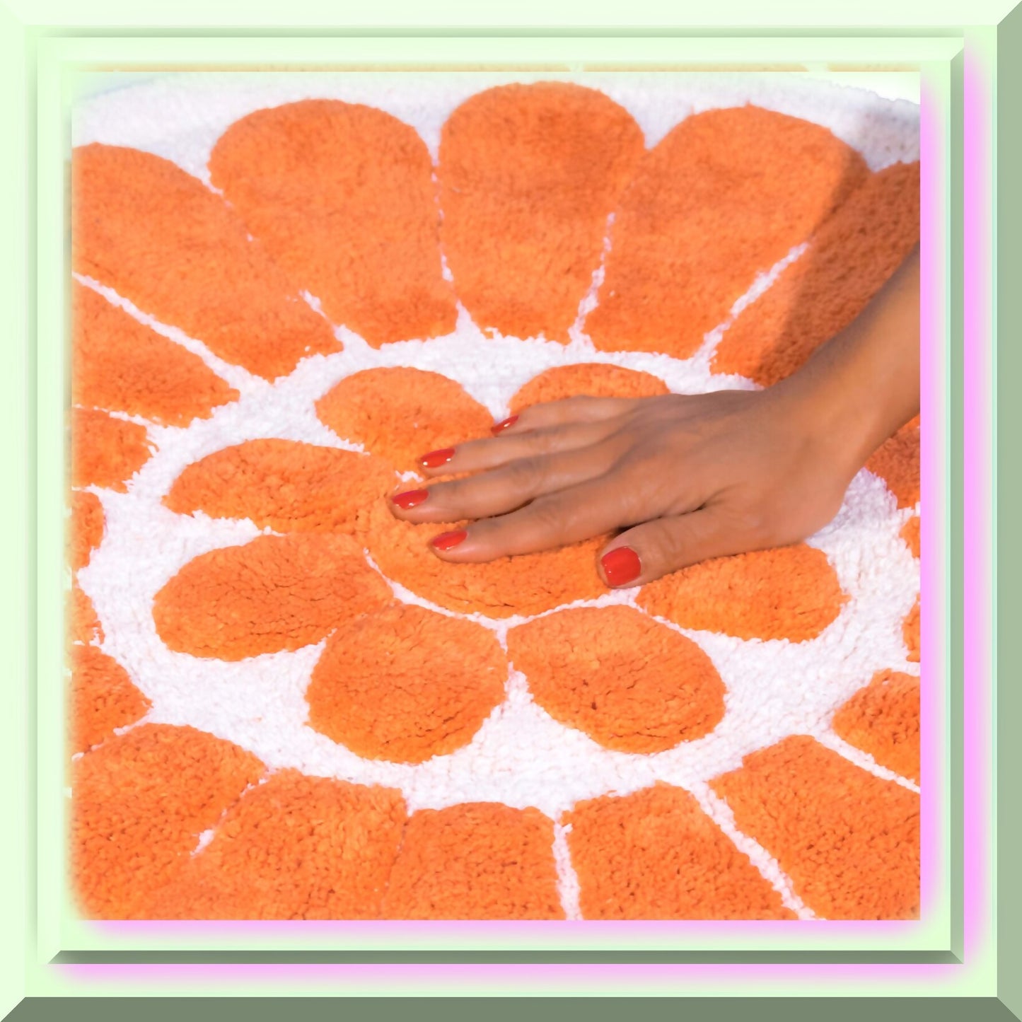 Bursting Flower 2 Pc. White Coral Round Bath Rug Set