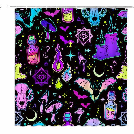 Skull Bat Gothic Shower Curtain with Hooks