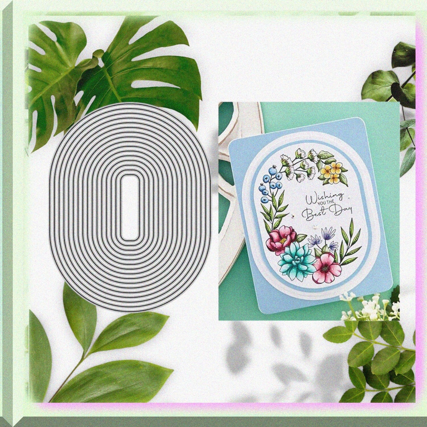 Oval Border Metal Cutting Die for Card Making, Silver