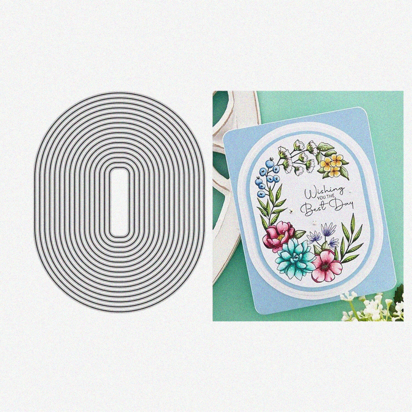 Oval Border Metal Cutting Die for Card Making, Silver