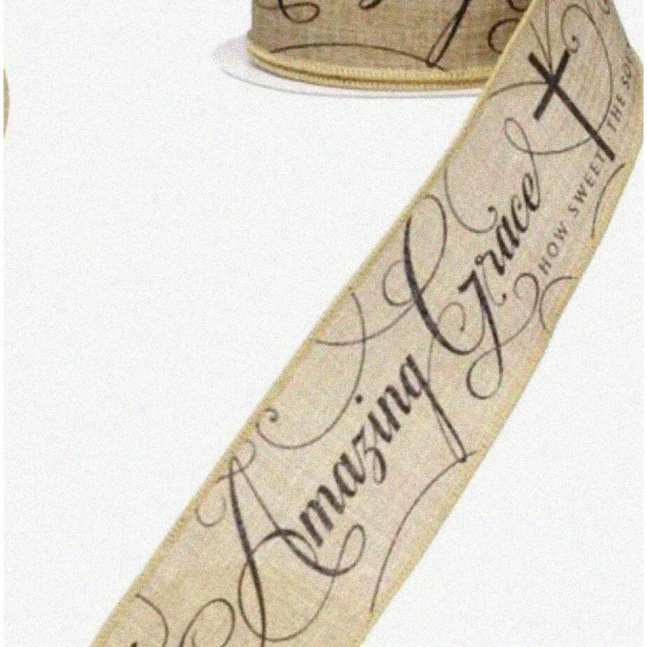 Floral Harmony Ribbon Beige Black 10 Yards