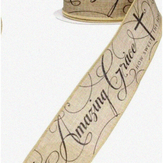 Floral Harmony Ribbon Beige Black 10 Yards