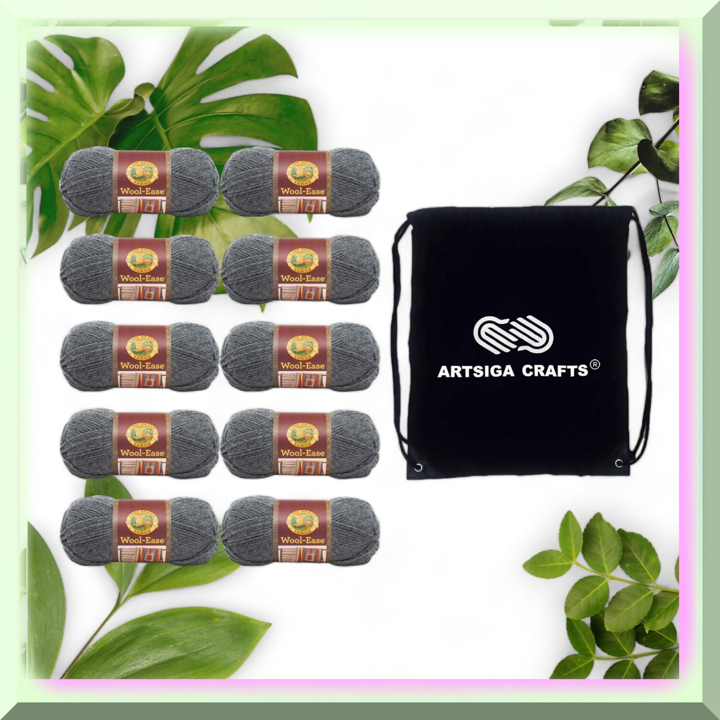 10 Skeins Wool-Ease Oxford Grey Yarn with Project Bag