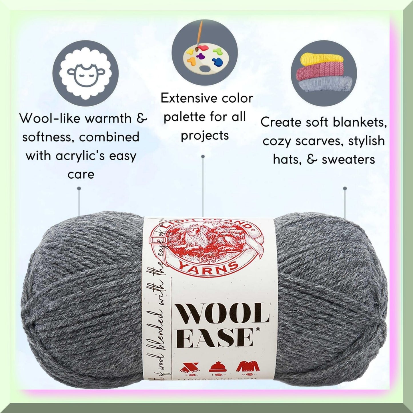 10 Skeins Wool-Ease Oxford Grey Yarn with Project Bag