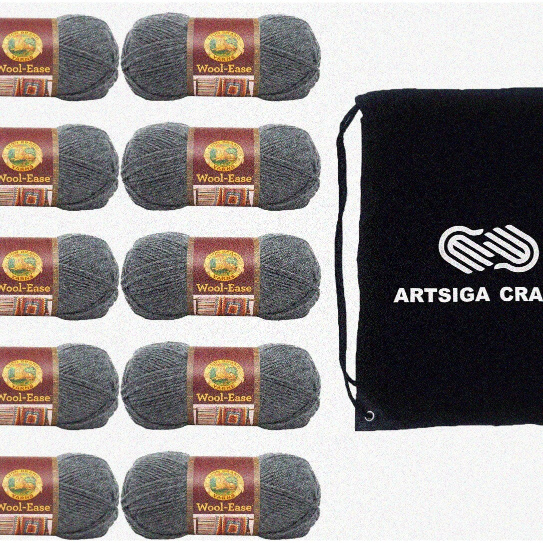 10 Skeins Wool-Ease Oxford Grey Yarn with Project Bag