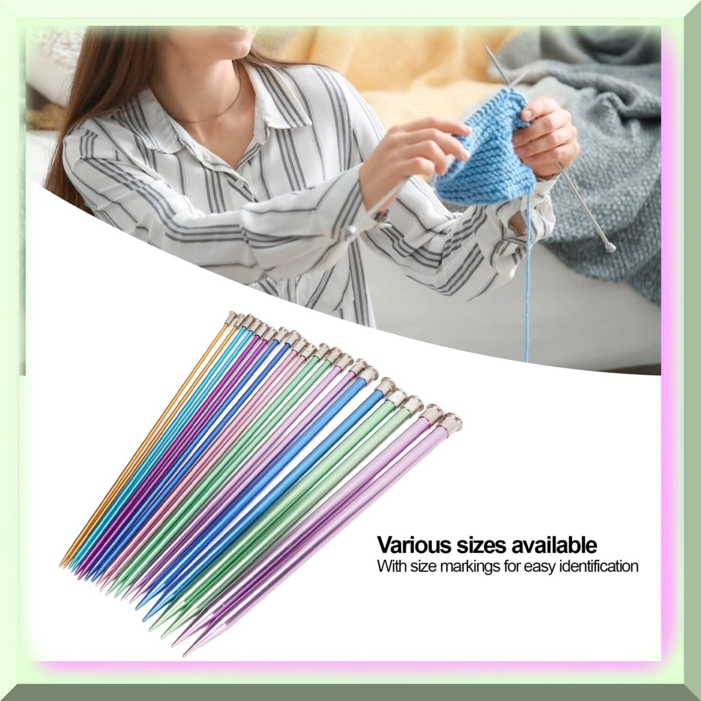 10 Pairs 25cm Aluminum Single Pointed Knitting Needles