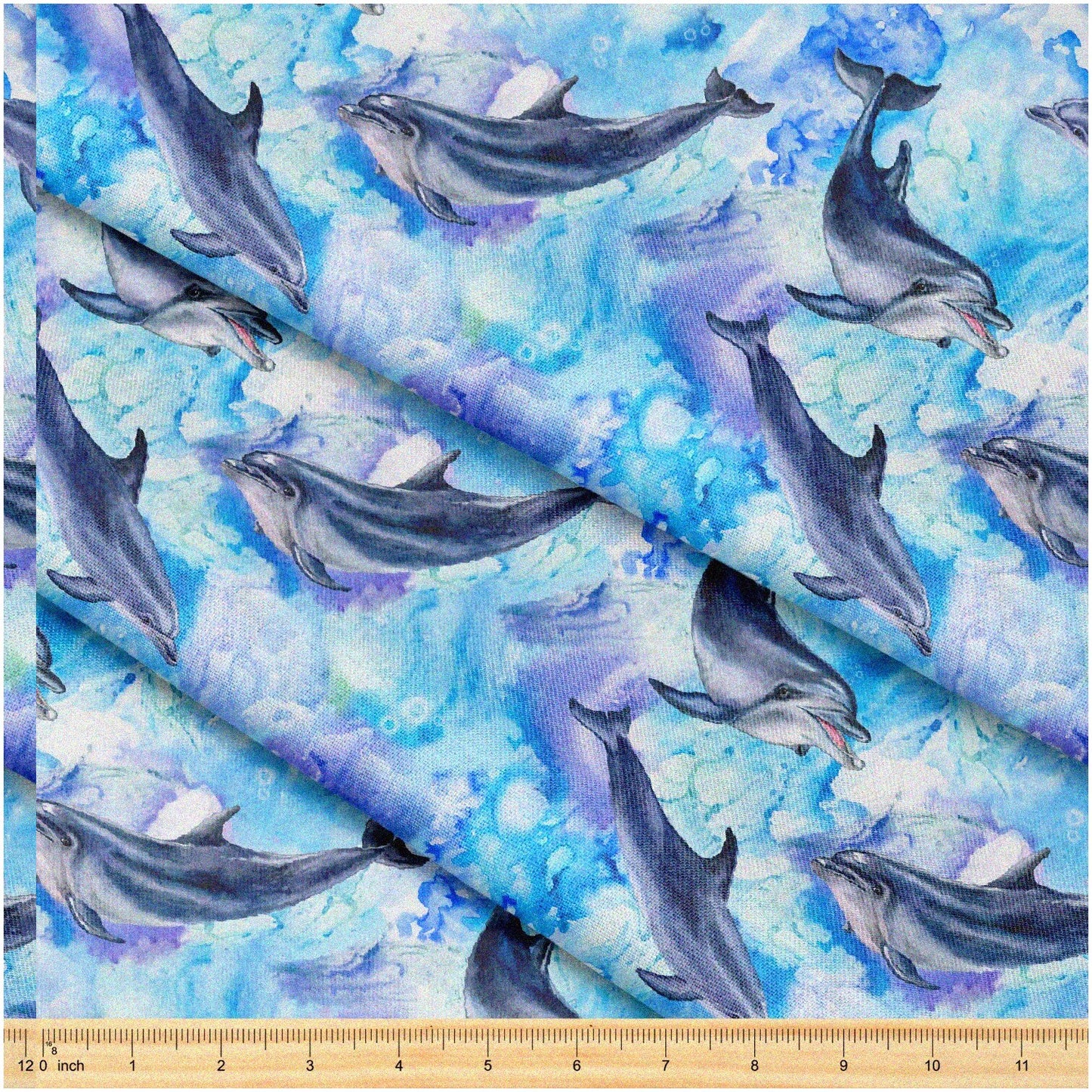 Sea Blue Dolphins Fabric 58" x 1 Yard