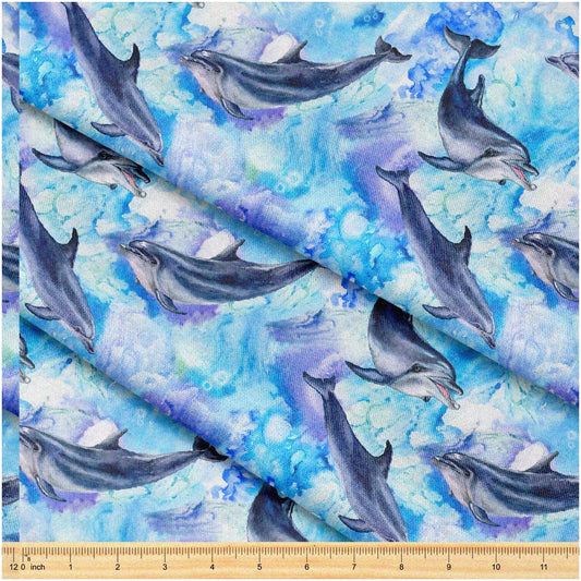 Sea Blue Dolphins Fabric 58" x 1 Yard