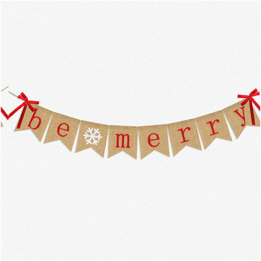 Snowflake Merry Burlap Banner for Xmas Holiday Decor