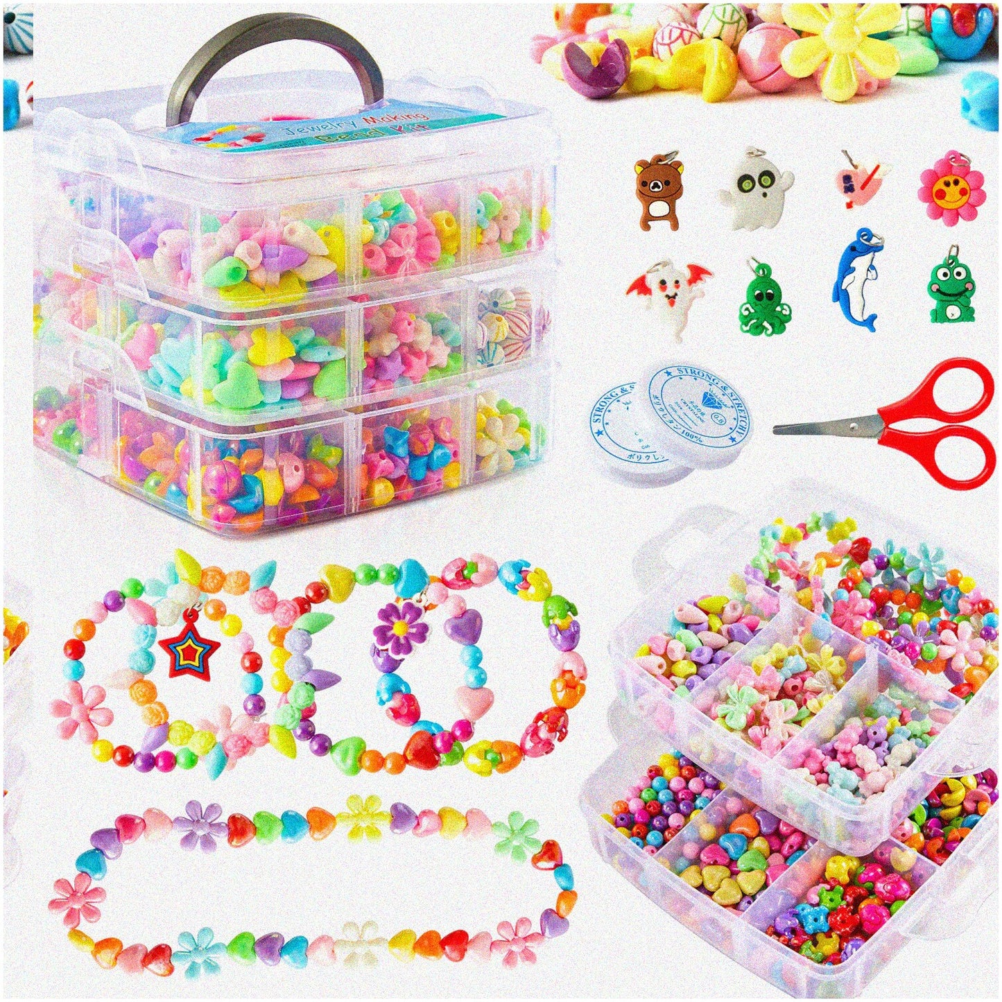 Kids Bead Craft Kit 1100 Pieces with Scissors and String