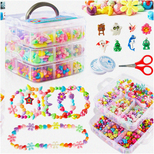 Kids Bead Craft Kit 1100 Pieces with Scissors and String