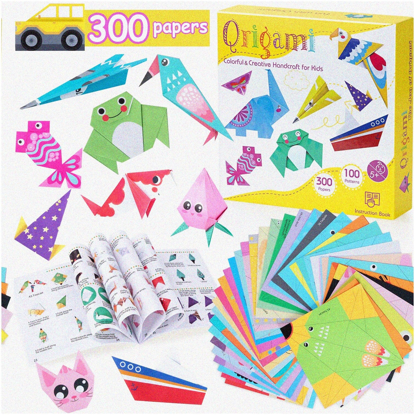 Colorful Kids Origami Kit with 300 Sheets and 100 Projects