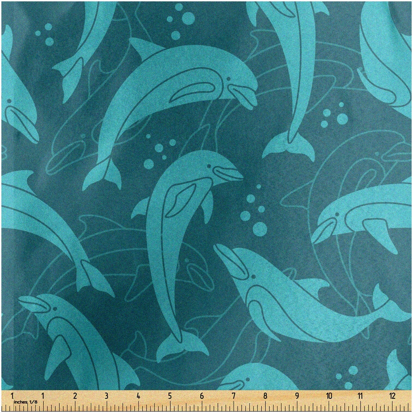 AquaMarine Dreams Fabric 1 Yard Deep Blue Dolphins
