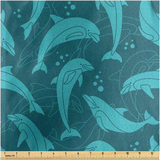 AquaMarine Dreams Fabric 1 Yard Deep Blue Dolphins