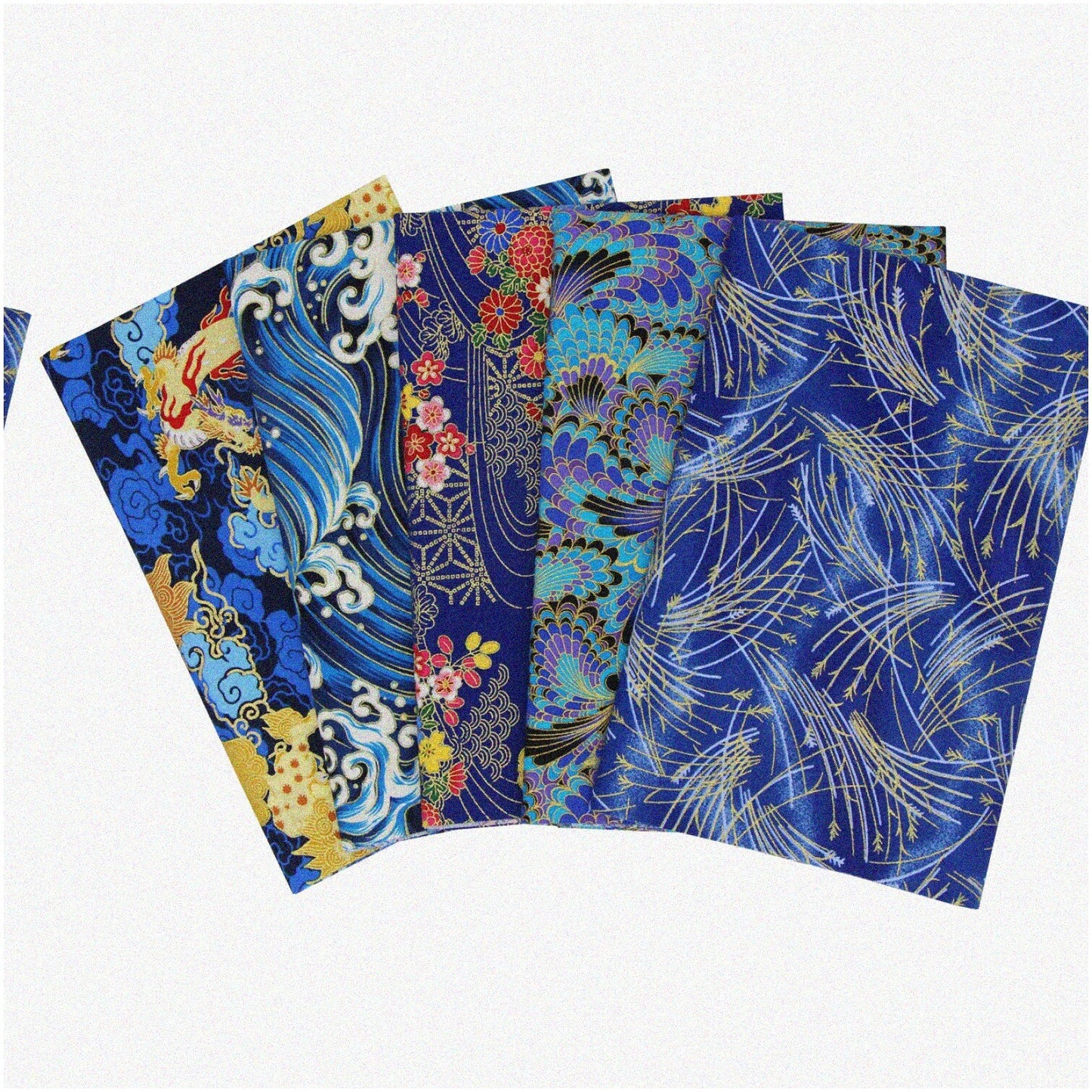 5PCS Blue Floral Gold Pattern Cotton Quilt Squares 50x50cm
